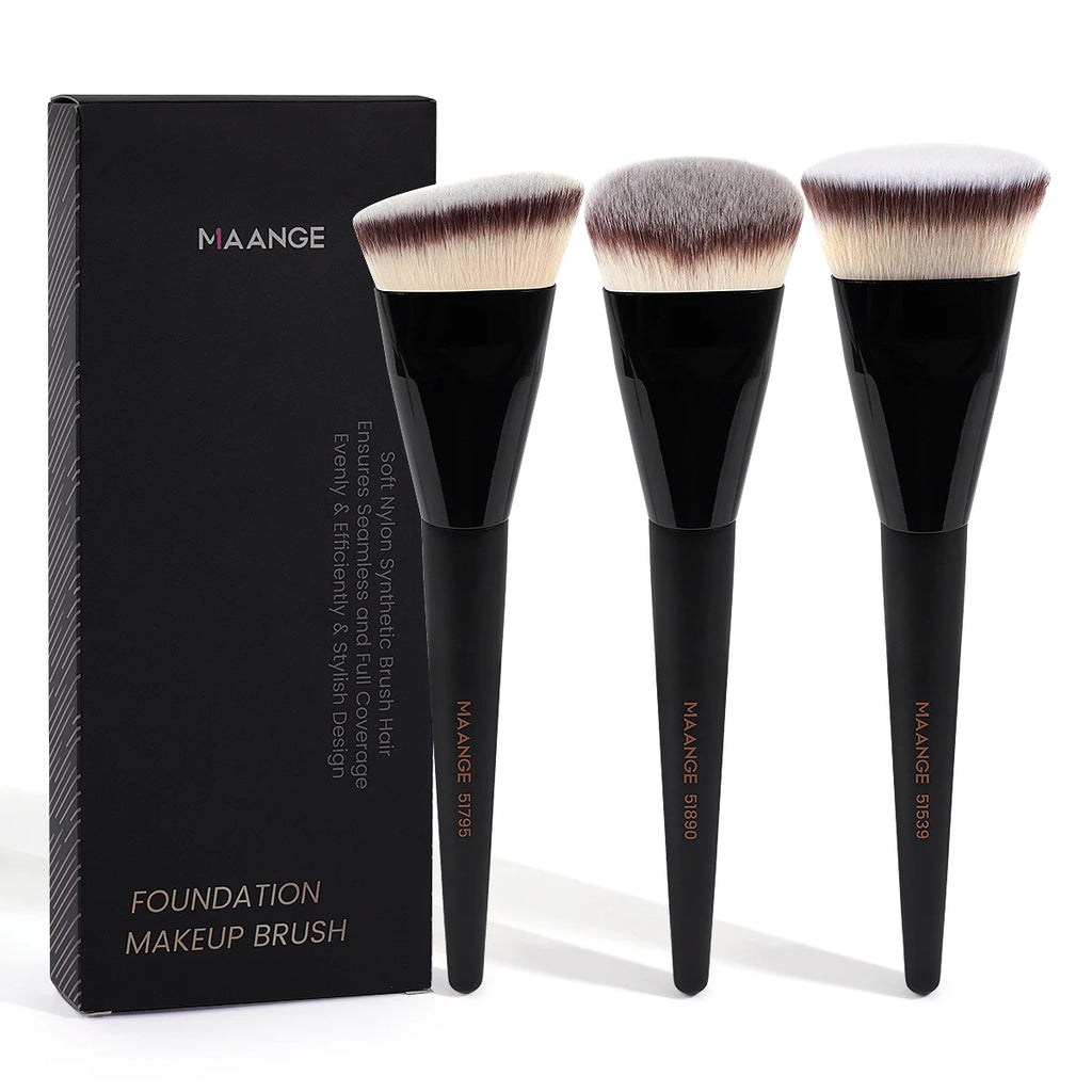 MAANGE 3pcs Makeup Brush Set – Soft Bristle Foundation Brushes with Box