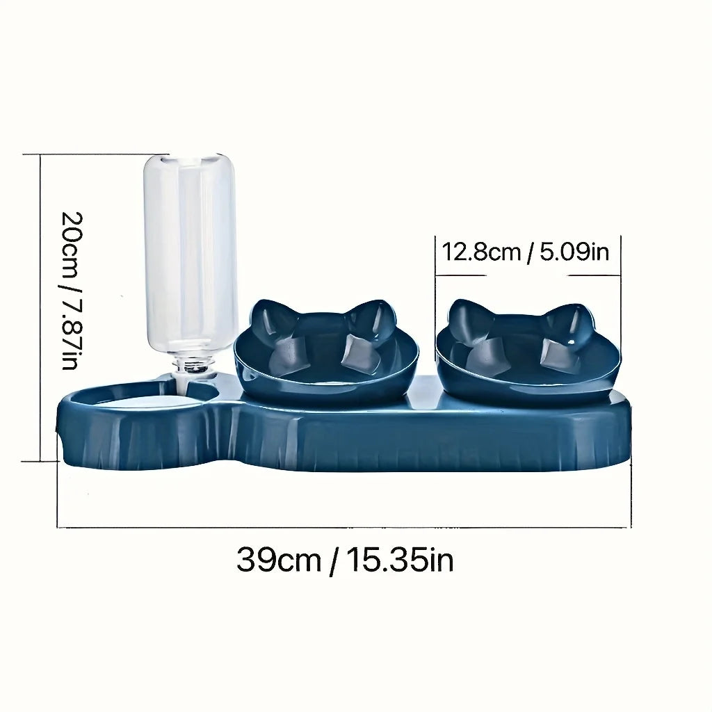 3-in-1 Tilted Pet Bowl Set – Gravity Water Feeder & Food Bowl