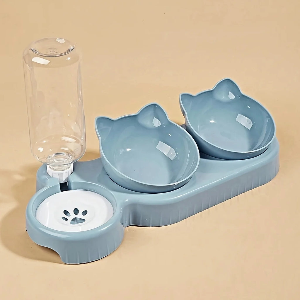 3-in-1 Tilted Pet Bowl Set – Gravity Water Feeder & Food Bowl