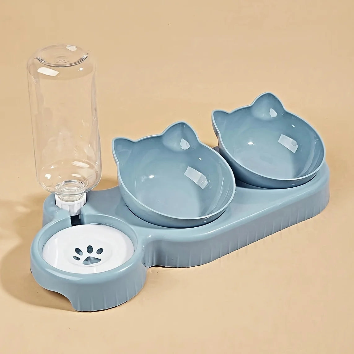 3-in-1 Tilted Pet Bowl Set – Gravity Water Feeder & Food Bowl