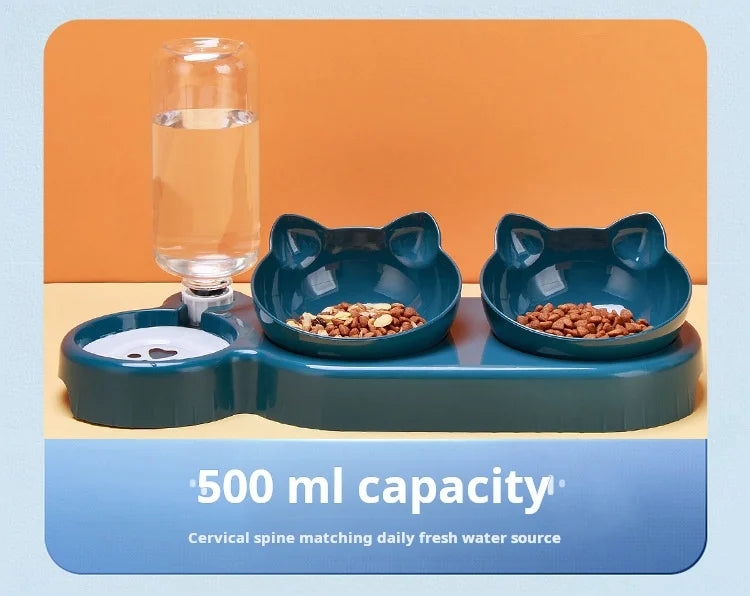 3-in-1 Tilted Pet Bowl Set – Gravity Water Feeder & Food Bowl