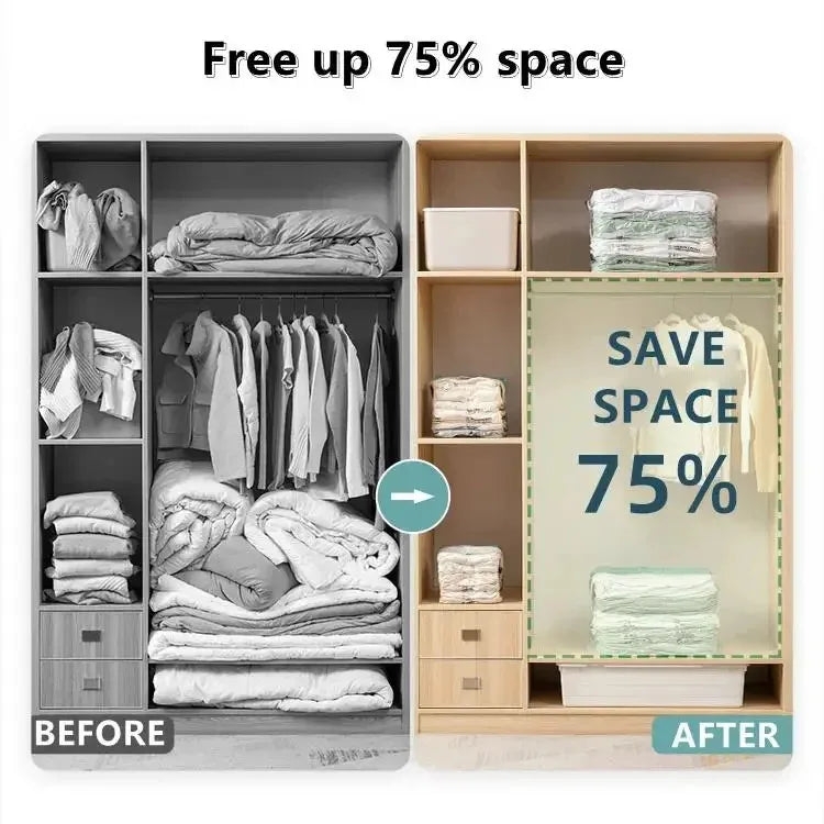 No-Pump Vacuum Storage Bags – Large Reusable Compression Bags