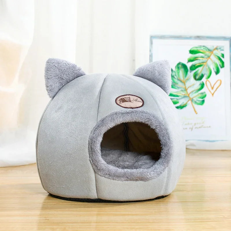 Winter Cozy Cat Bed – Deep Sleep Tent Nest for Small Pets