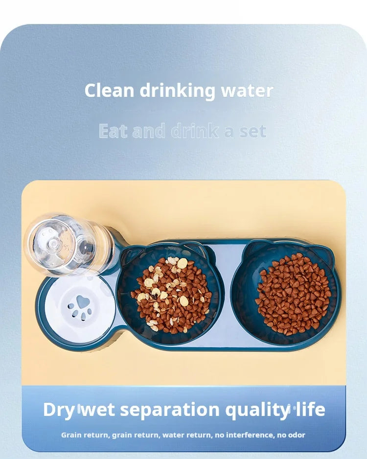 3-in-1 Tilted Pet Bowl Set – Gravity Water Feeder & Food Bowl