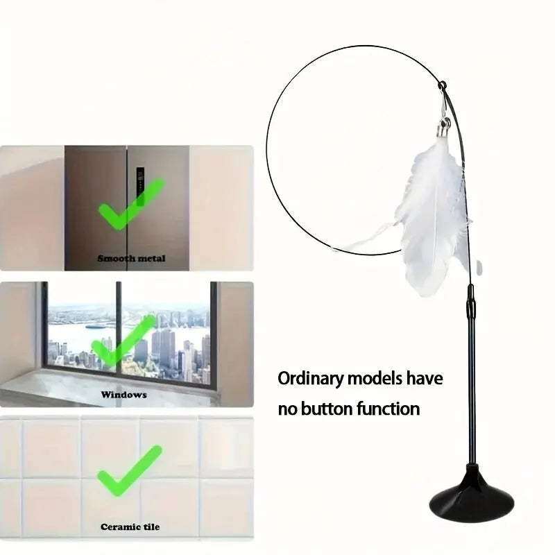 Interactive Cat Teaser Wand – Bell & Feather Toy with Suction Cup Pole