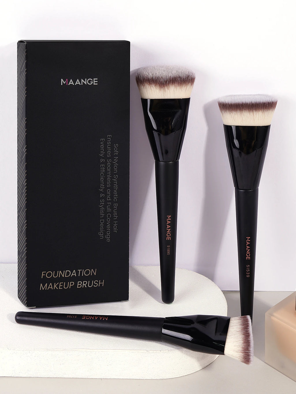 MAANGE 3pcs Makeup Brush Set – Soft Bristle Foundation Brushes with Box