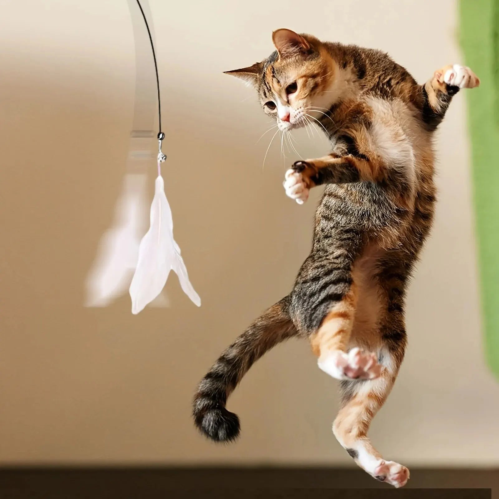 Interactive Cat Teaser Wand – Bell & Feather Toy with Suction Cup Pole