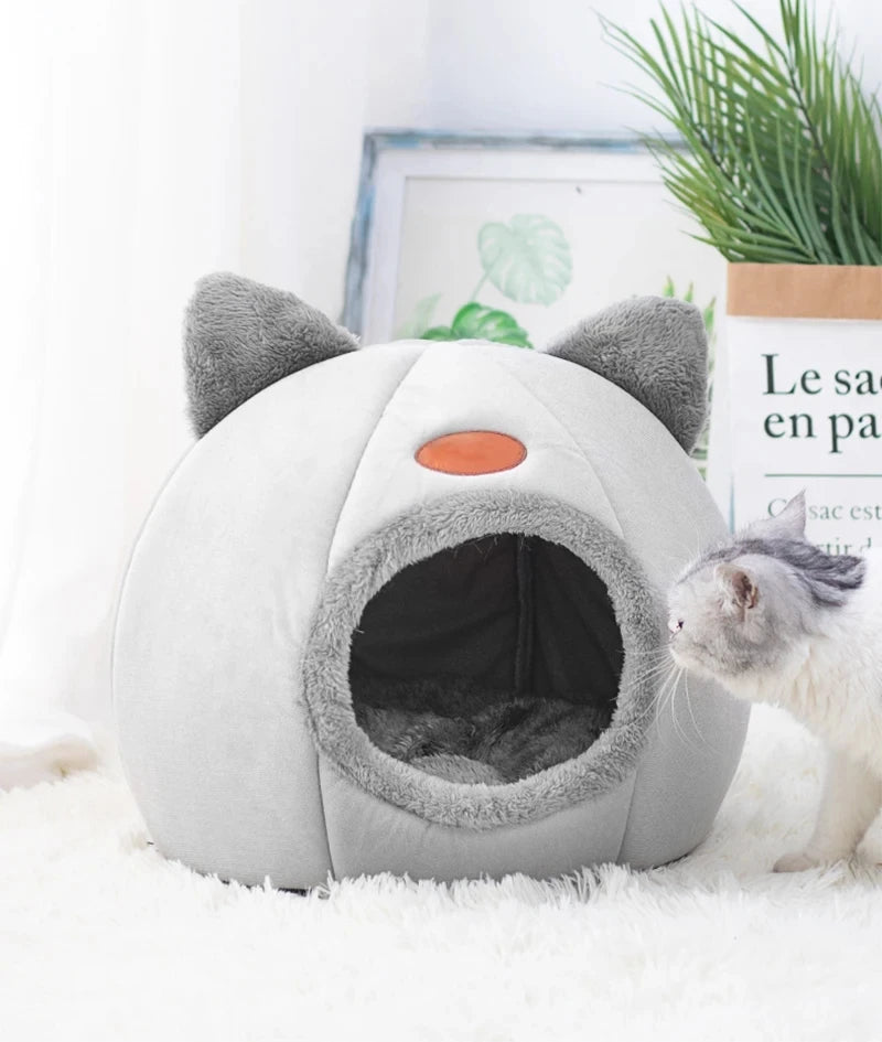 Winter Cozy Cat Bed – Deep Sleep Tent Nest for Small Pets