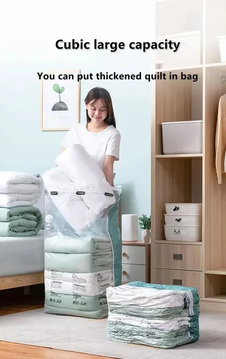 No-Pump Vacuum Storage Bags – Large Reusable Compression Bags