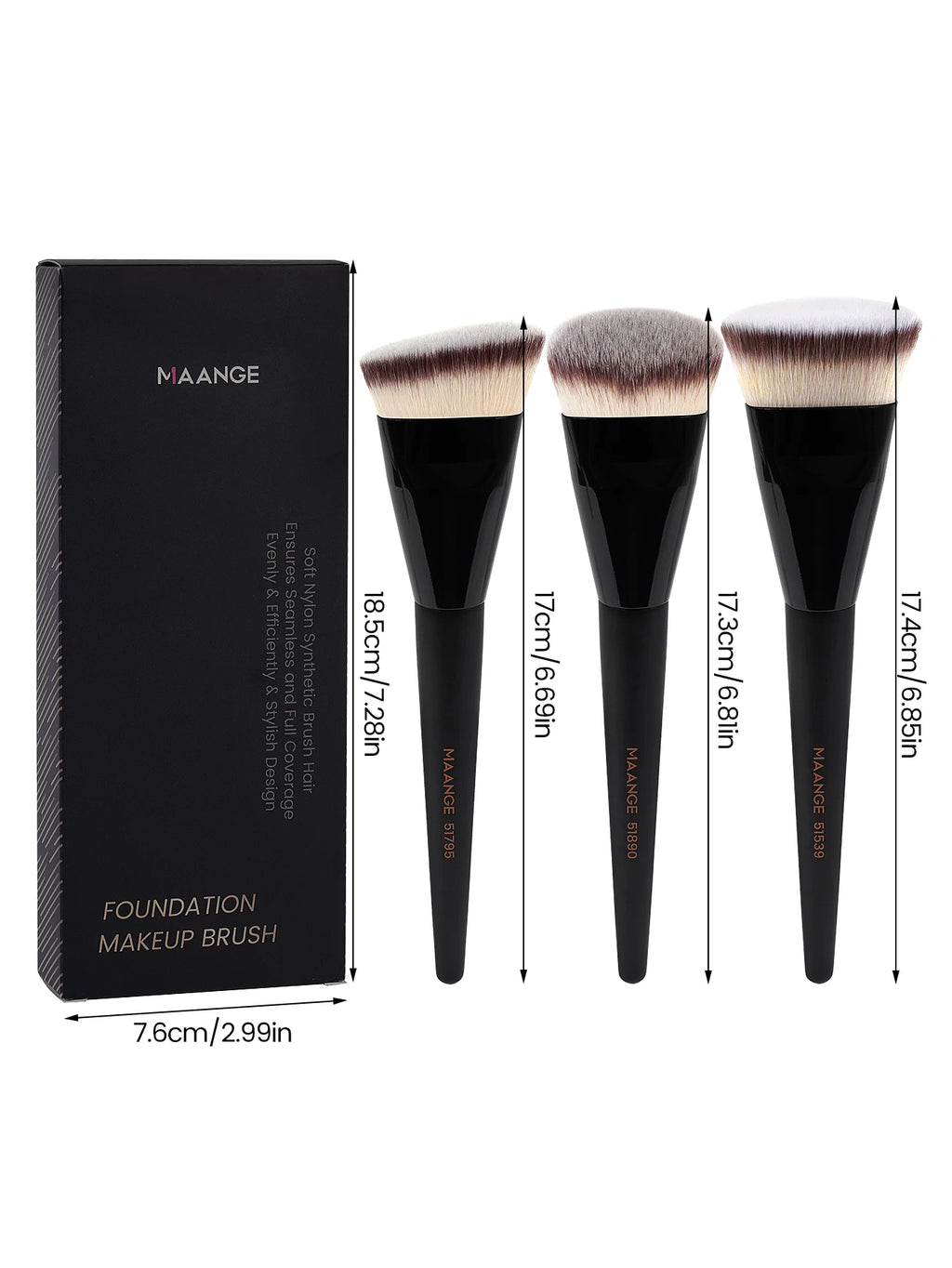 MAANGE 3pcs Makeup Brush Set – Soft Bristle Foundation Brushes with Box