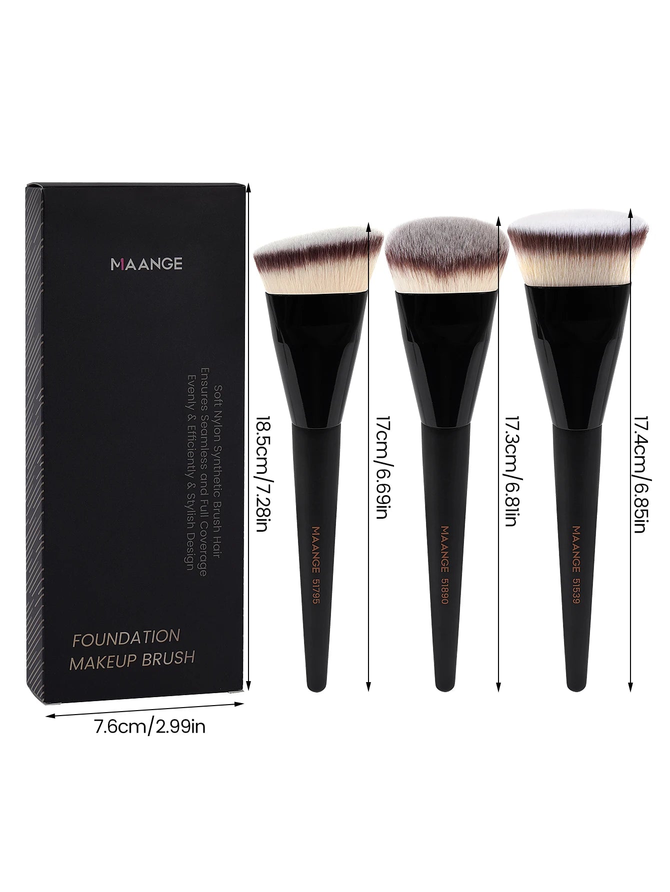 MAANGE 3pcs Makeup Brush Set – Soft Bristle Foundation Brushes with Box