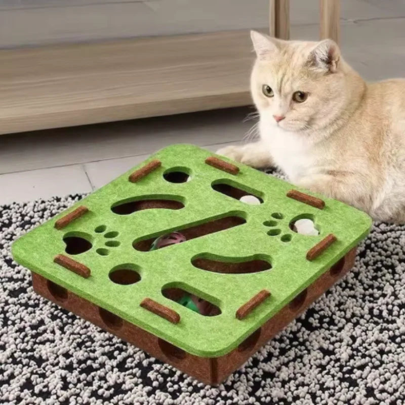 Interactive Cat Maze Puzzle Toy – Bell Ball Dig Hole Box