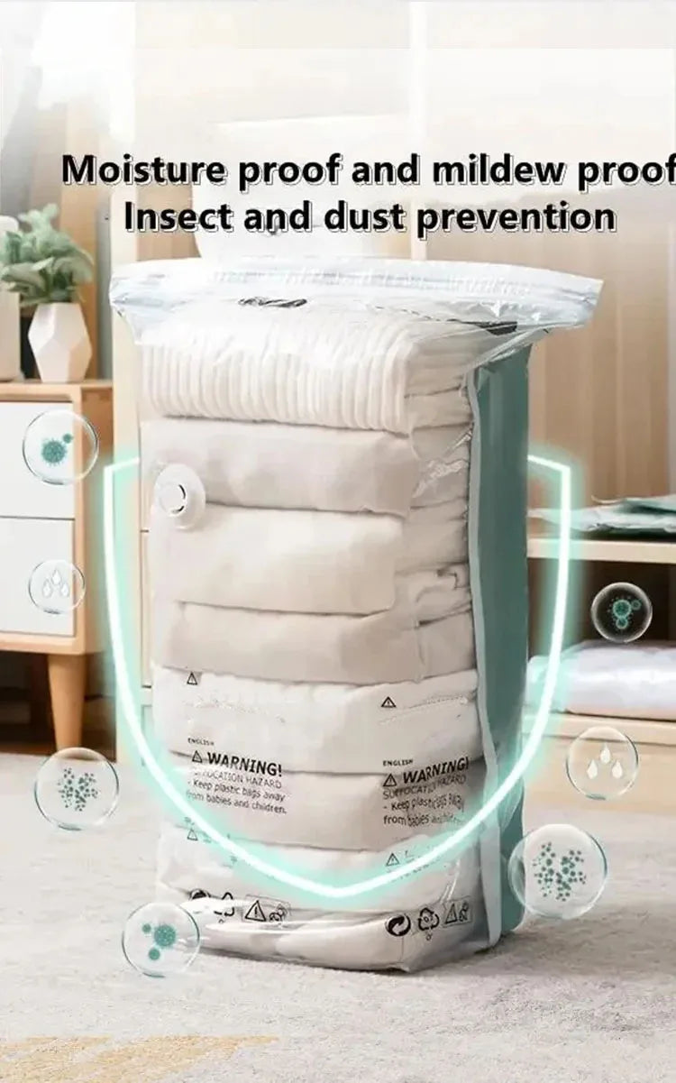 No-Pump Vacuum Storage Bags – Large Reusable Compression Bags