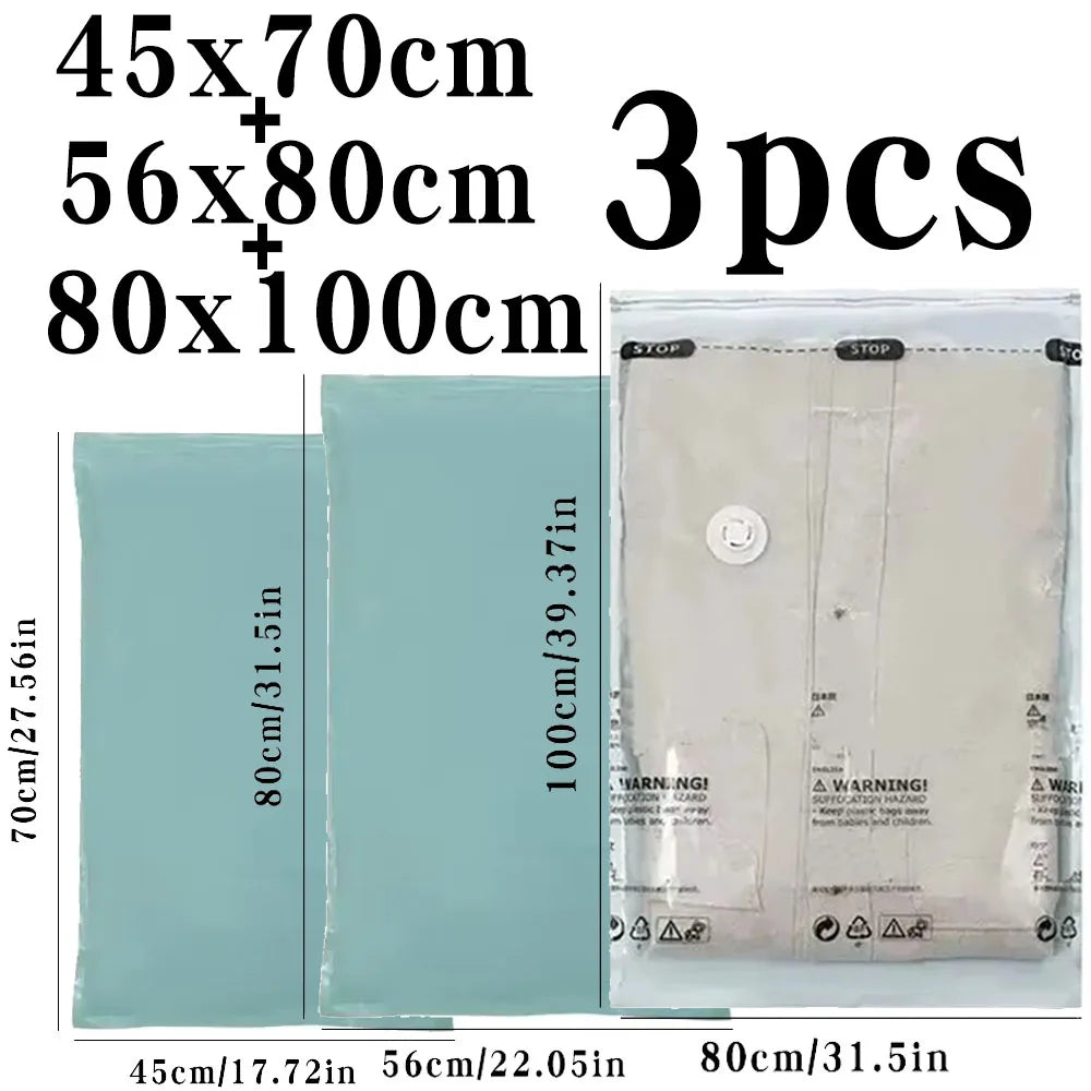 No-Pump Vacuum Storage Bags – Large Reusable Compression Bags