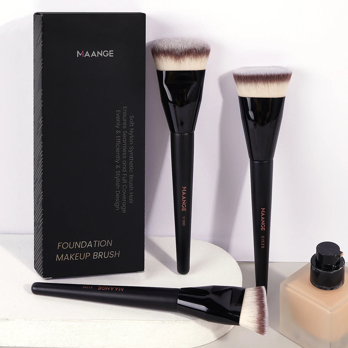 MAANGE 3pcs Makeup Brush Set – Soft Bristle Foundation Brushes with Box
