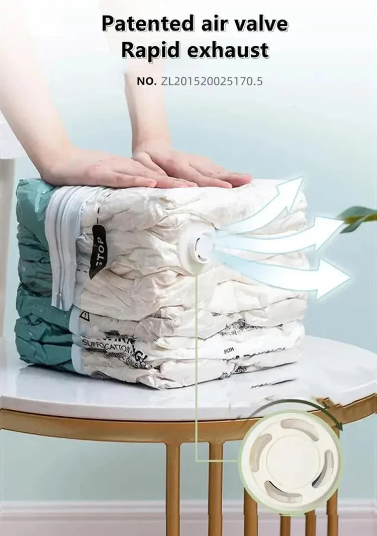 No-Pump Vacuum Storage Bags – Large Reusable Compression Bags