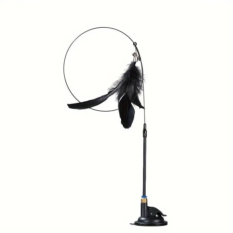 Interactive Cat Teaser Wand – Bell & Feather Toy with Suction Cup Pole