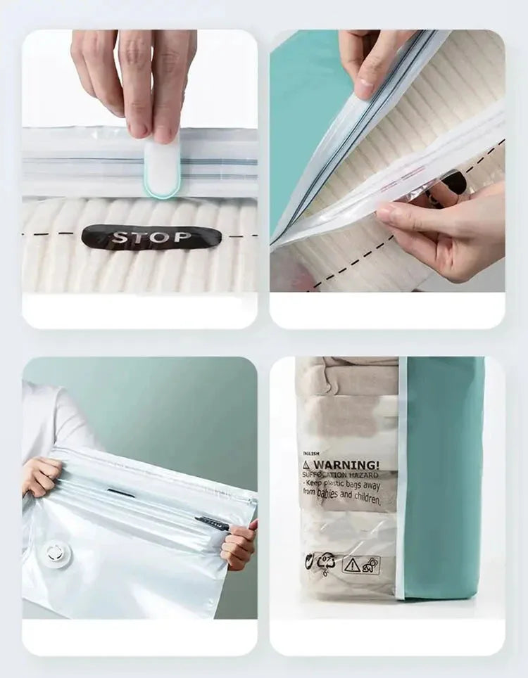 No-Pump Vacuum Storage Bags – Large Reusable Compression Bags