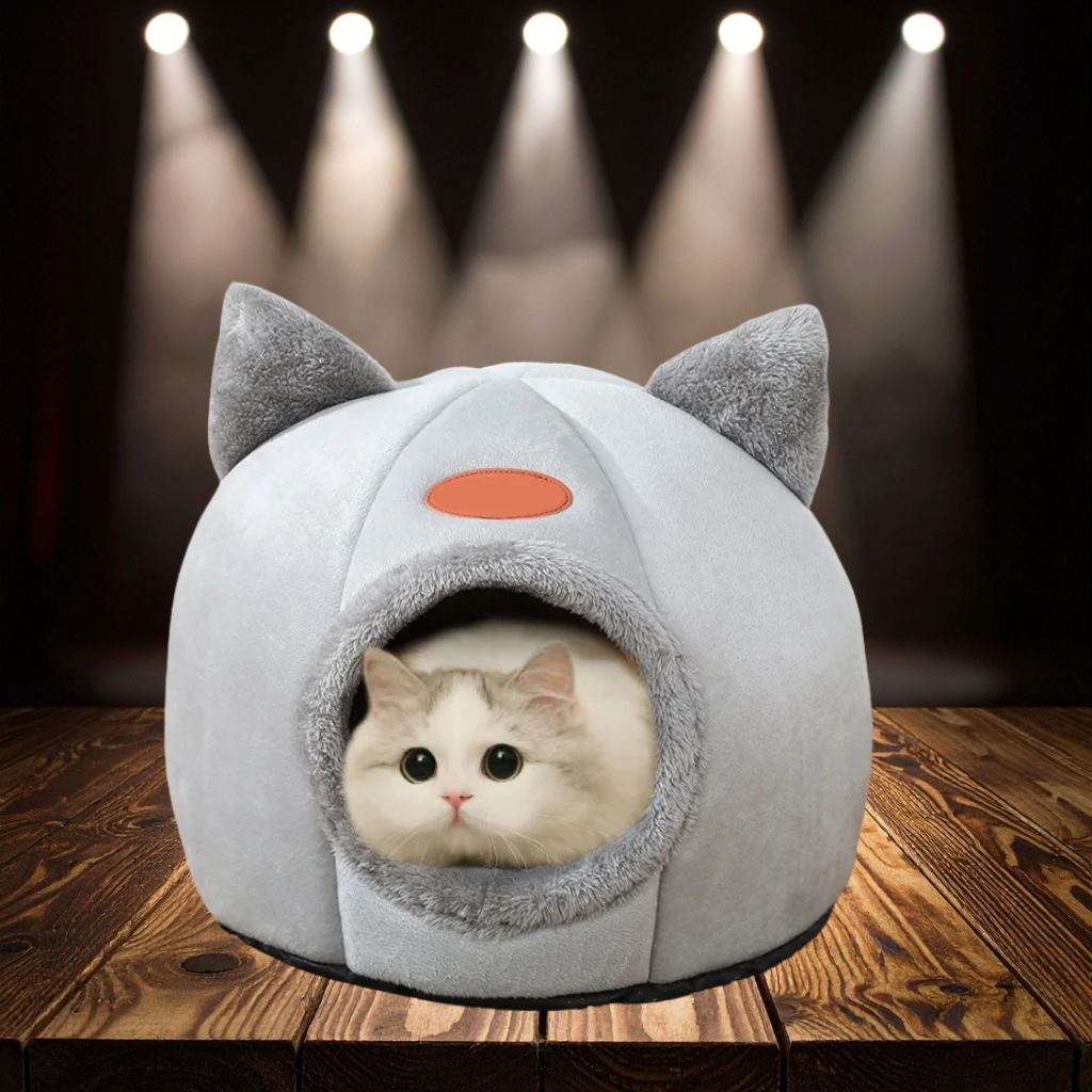 Winter Cozy Cat Bed – Deep Sleep Tent Nest for Small Pets