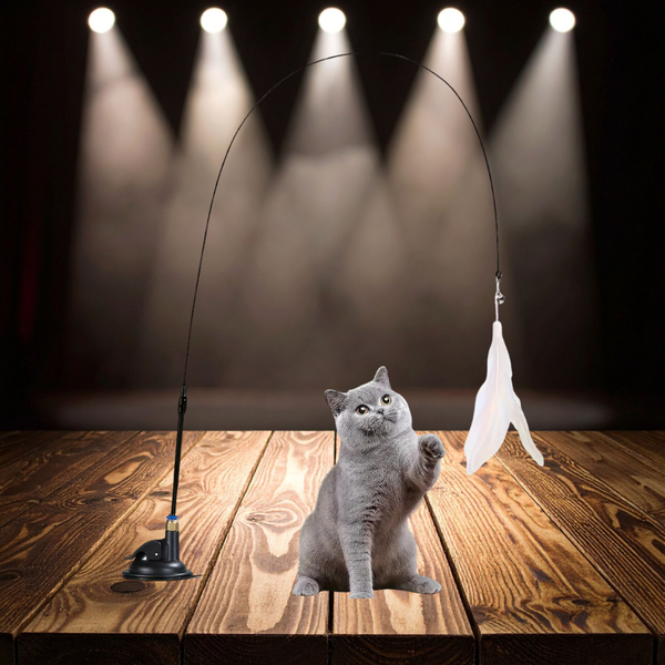 Interactive Cat Teaser Wand – Bell & Feather Toy with Suction Cup Pole